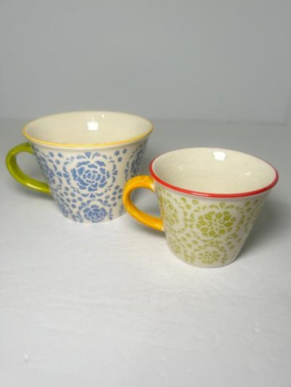 Pier 1 Imports Mandala Medallions Stoneware Set of 2 Measuring Cups Hand Painted